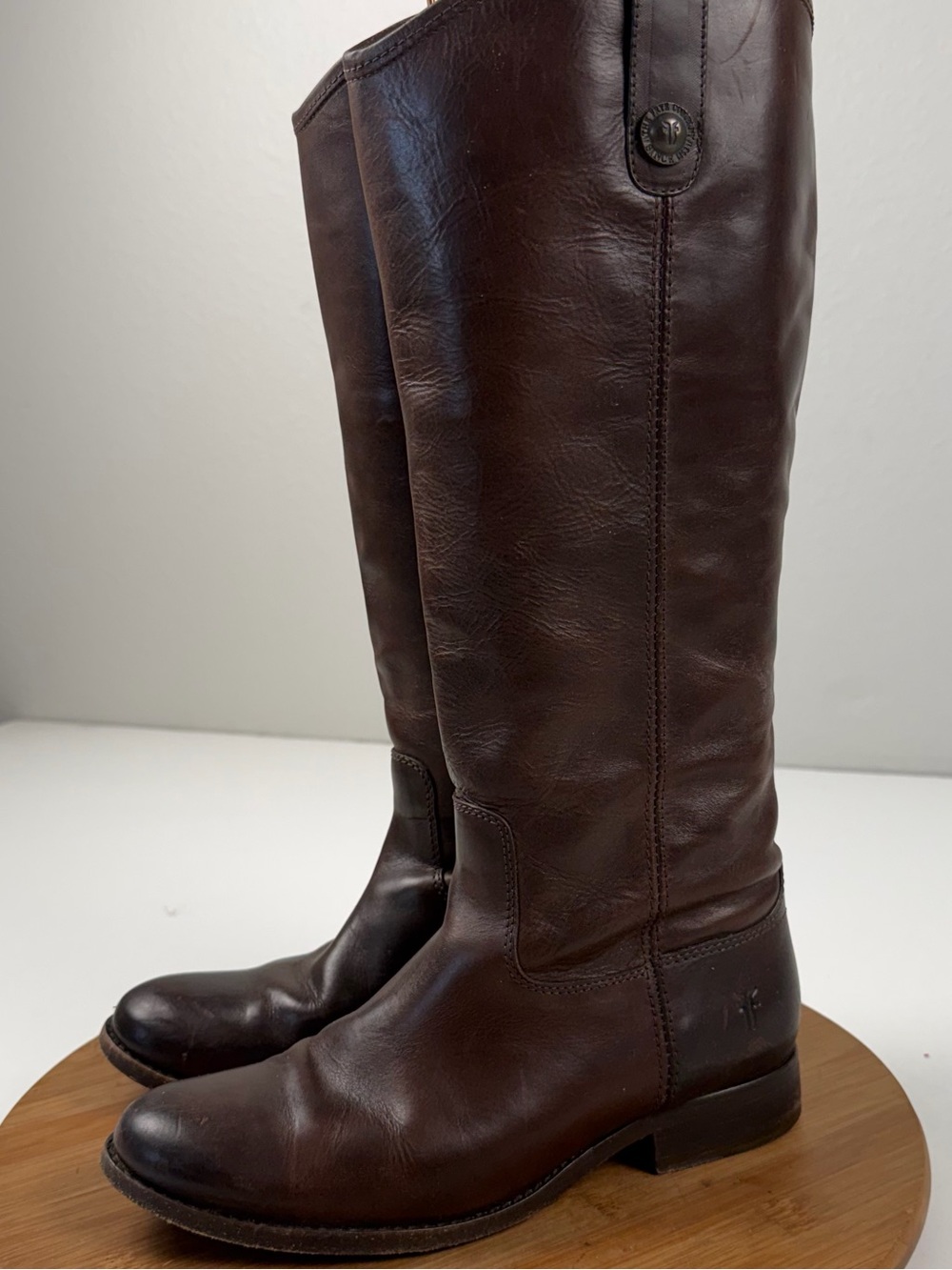 Frye Melissa Button Tall Brown Leather Riding Boots - Picture 3 of 9